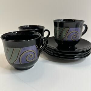 Vtg Arcoroc Tampico Cup and Saucer Set of 3 Funky Groovy Post Modern Memphis